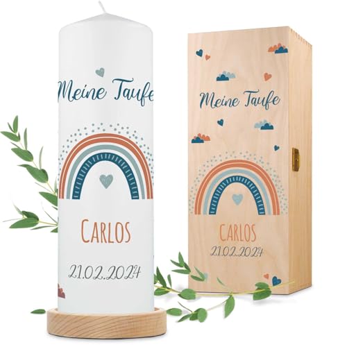 GRAVURZEILE Bedruckte Kerze - Taufkerze Regenbogen - brilliant bedruckte Kerze zur Taufe -...