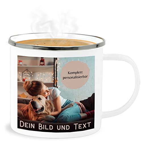 Emaille Becher Blechbecher - eigenem - Foto Bild Geschenk I Dein Bild und Text - 300 ml - Weiß...