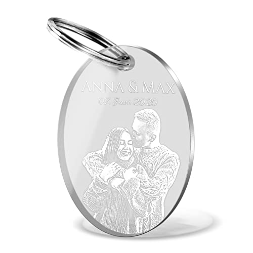 CHRISCK design Foto Schlüsselanhänger mit Gravur aus Acrylglas | Anhänger mit Fotogravur - Oval |...