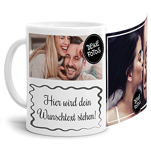 Foto-Tasse selbst gestalten mit Text & Collage für 2 Fotos - Geschenk für Familie, Freunde,...