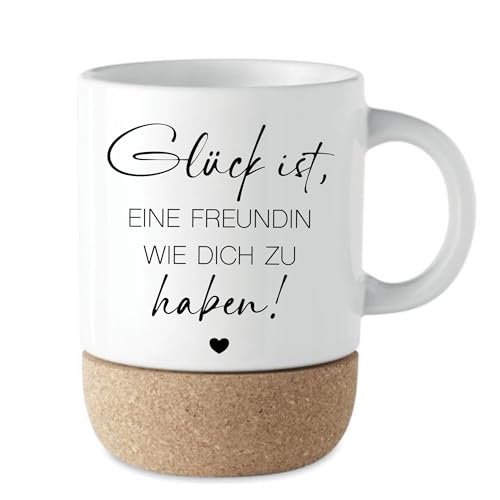 Manufaktur Liebevoll I Freundin Geschenk Tasse Kaffeetasse Keramiktasse mit Kork Boden & Deckel...