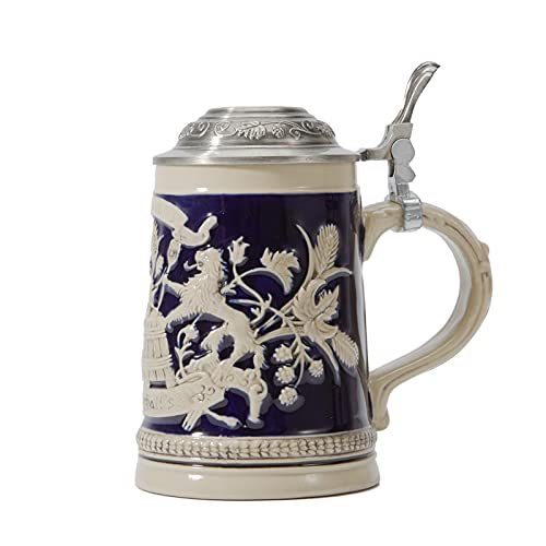 Amoy-Art Bierkrug mit Deckel Gravur Steinkrug Beer Stein Mug Deutsch Bayernwappen Keramik Bierseidel...