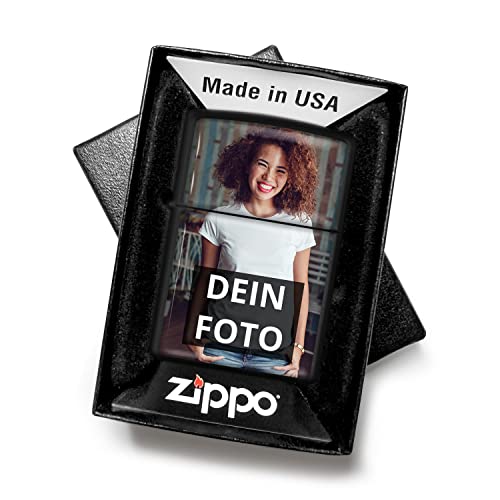 Zippo Feuerzeug selbst gestalten - Personalisiertes Zippo mit eigenem Foto Bedrucken (Schwarz)