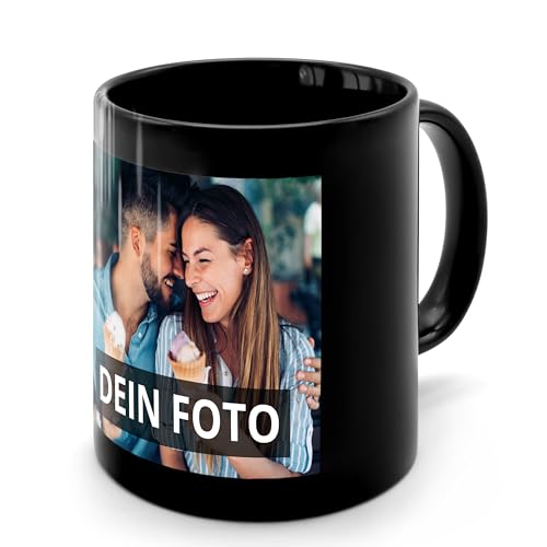 PhotoFancy® - Fototasse Schwarz mit eigenem Foto bedruckt - Kaffee-Becher mit eigenem Bild...