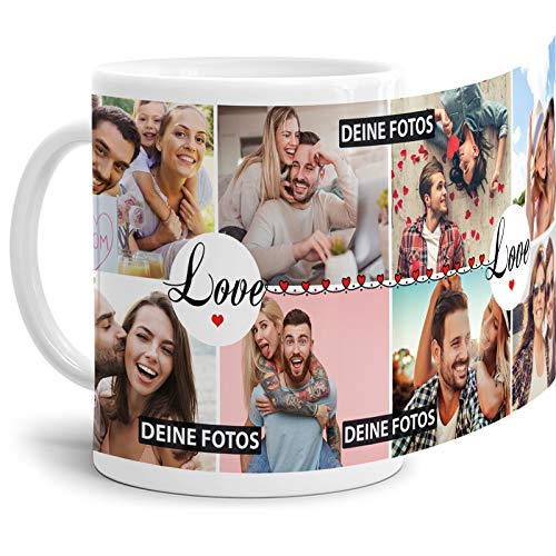 Tasse mit Spruch LOVE zum SELBSTGESTALTEN mit FOTO-COLLAGE für 8 WUNSCHFOTOS - Fototasse...