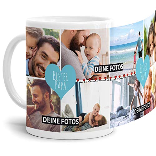 Tassendruck Fototasse mit Spruch - Bester Papa - zum Selbst gestalten mit Foto-Collage für 8 Fotos,...