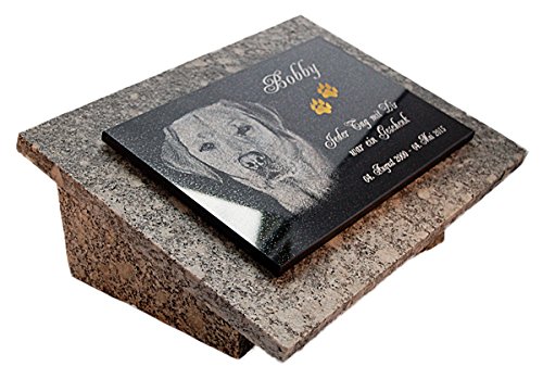 LaserArt24 Granit Grabstein, Grabplatte oder Grabschmuck mit dem Motiv Hund-gg16s und Ihrem...