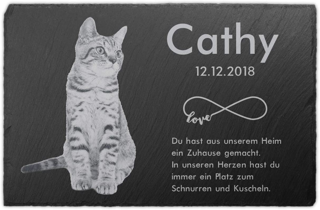 Ihr Foto in Naturschiefer Grabstein Gedenktafel Tiergrab Grabplatte Urne Katze 